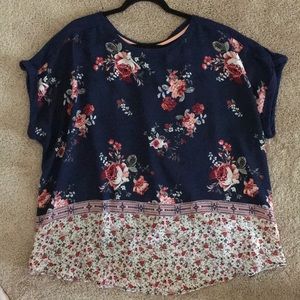 Xhilaration Target Navy Top with Flower Pattern 3X